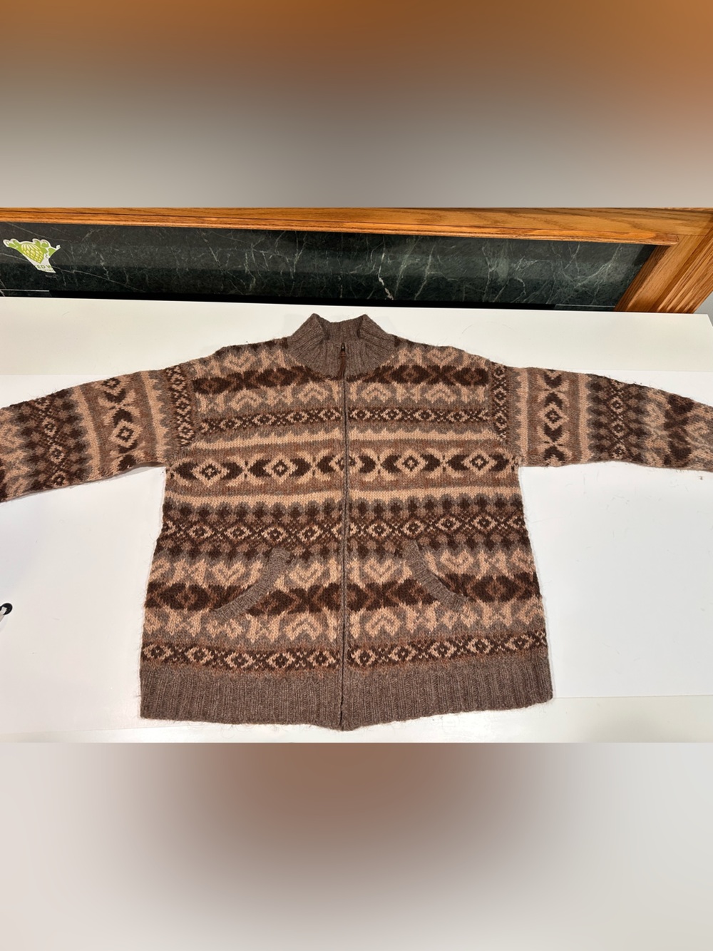 Vintage Lauren Ralph Lauren Hand Knit Llama Wool Fair Isle Zip Cardigan Sz Large - Picture 8 of 9